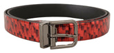 Dolce & Gabbana Red Herringbone Leather Gray Tone Buckle Belt -   -  Dolce & Gabbana.